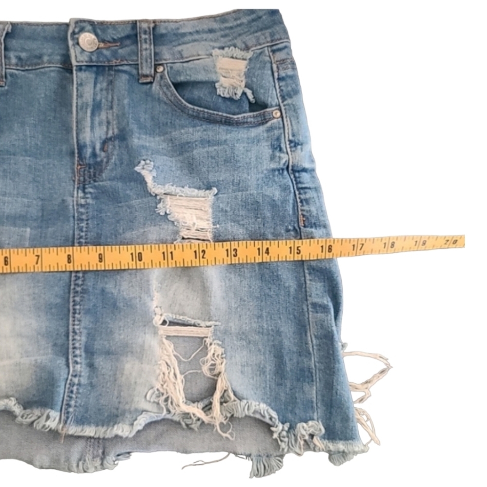 WAX JEAN Distressed Cut Off Jean Skirt S M Ripped Destroyed Denim Raw Hem Frayed - Picture 13 of 15